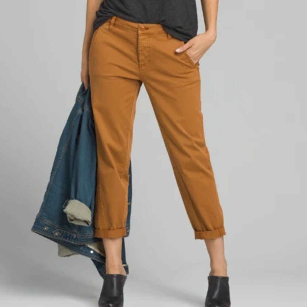 Prana Cropped Chino Pants in Mustard Brown